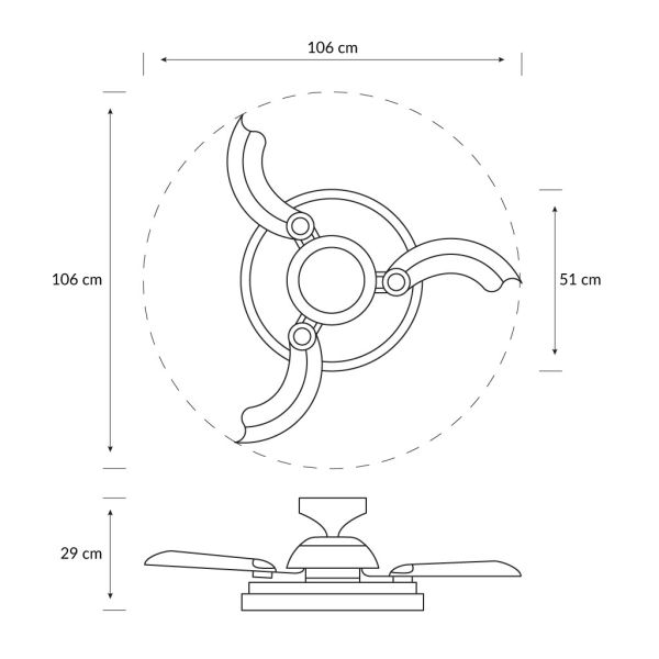 Ventilador de techo LED BLISS madera 28W+35W 4500lm CCT regulable DC mando IP20 Ø106cm