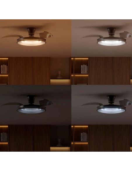 Ventilateur finition nickel, 106 cm, 28 W + 35 W, 4500 lm, température de couleur variable, intensité réglable, télécommande CC,