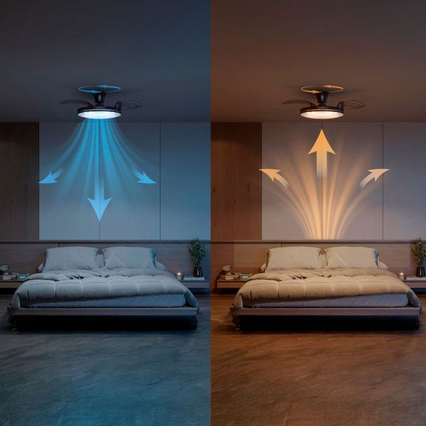 Ventoinha acabamento em níquel, 106 cm, 28 W + 35 W, 4500 lm, CCT, dimerizável, controle remoto DC, IP20