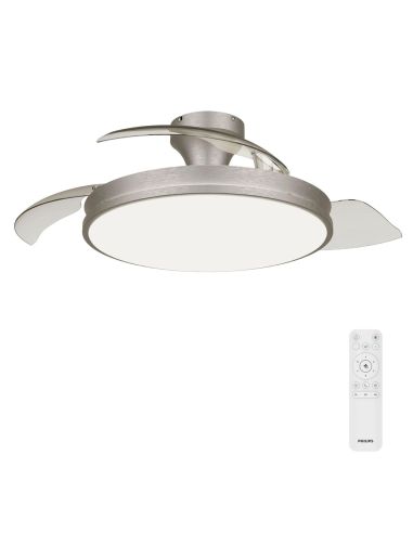 Ventoinha acabamento em níquel, 106 cm, 28 W + 35 W, 4500 lm, CCT, dimerizável, controle remoto DC, IP20