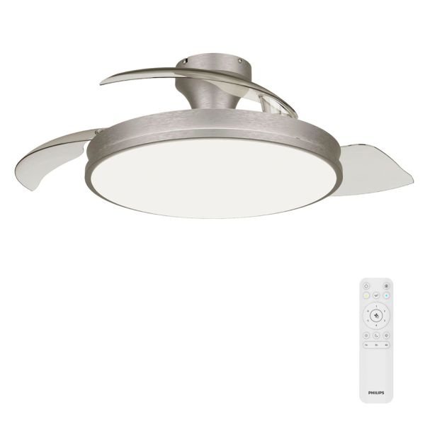 Ventilateur finition nickel, 106 cm, 28 W + 35 W, 4500 lm, température de couleur variable, intensité réglable, télécommande CC,