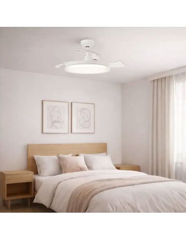 Ventilateur de plafond LED blanc TYNL 106 cm avec pales rétractables, 32 W + 35 W, 4500 lm, température de couleur réglable, int