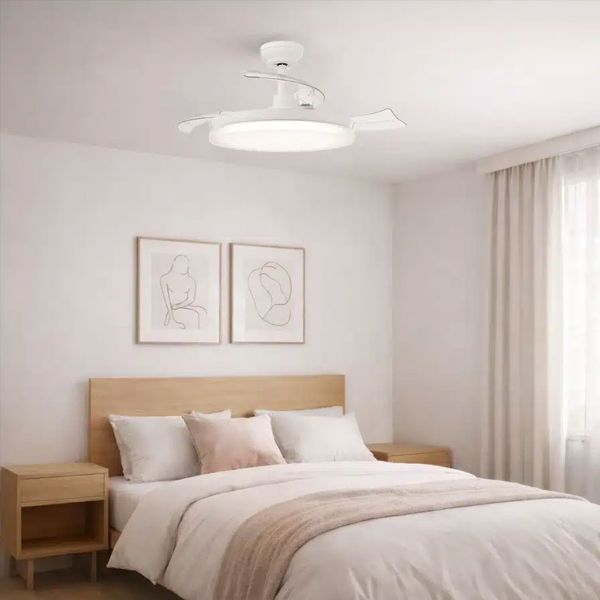 Ventilador de techo LED con aspas retractiles TYNL 106cm blanco 32W+35W 4500lm CCT regulable, mando IP20