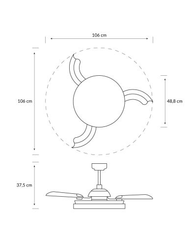 Ventilador de techo LED con aspas retractiles TYNL 106cm blanco 32W+35W 4500lm CCT regulable, mando IP20