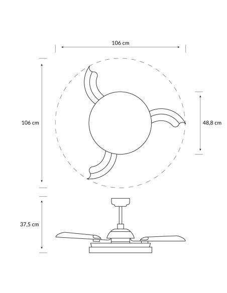 Ventilador de techo LED con aspas retractiles TYNL 106cm blanco 32W+35W 4500lm CCT regulable, mando IP20