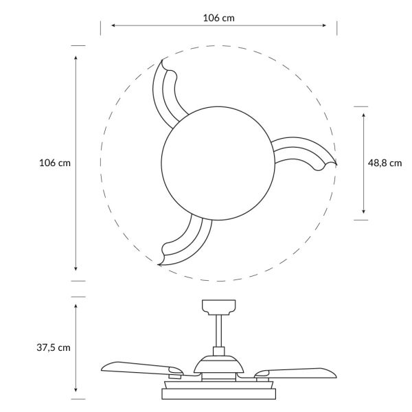 Ventilador de techo LED con aspas retractiles TYNL 106cm blanco 32W+35W 4500lm CCT regulable, mando IP20