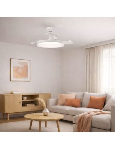 Ventoinha de teto TYNL de 106 cm com LED branco, pás retráteis, 32 W + 35 W, 4500 lm, CCT, dimerizável, controle remoto, IP20