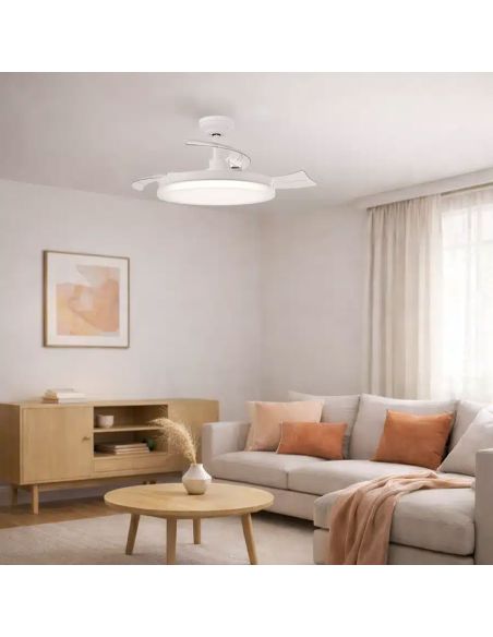 Ventilateur de plafond LED blanc TYNL 106 cm avec pales rétractables, 32 W + 35 W, 4500 lm, température de couleur réglable, int