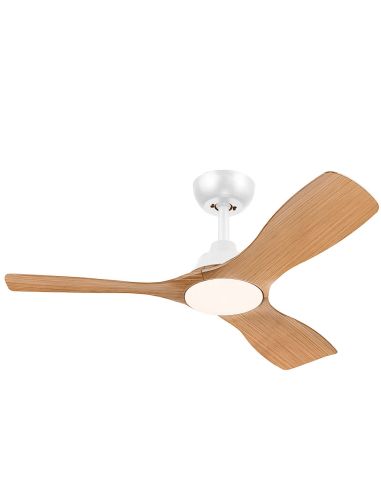 Ventilateur de plafond OLAS LED 42", blanc et bois, 106 cm, LED 24 W + 30 W, 2650 lm, CCT, intensité variable, IP20