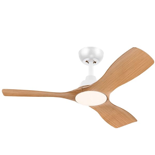 Ventilateur de plafond OLAS LED 42", blanc et bois, 106 cm, LED 24 W + 30 W, 2650 lm, CCT, intensité variable, IP20