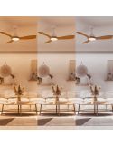 Ventilateur de plafond OLAS LED 42", blanc et bois, 106 cm, LED 24 W + 30 W, 2650 lm, CCT, intensité variable, IP20