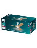 Ventoinha de teto OLAS LED de 42 polegadas, branco e madeira, 106 cm, LED 24W+30W, 2650 lm, CCT, dimerizável, IP20