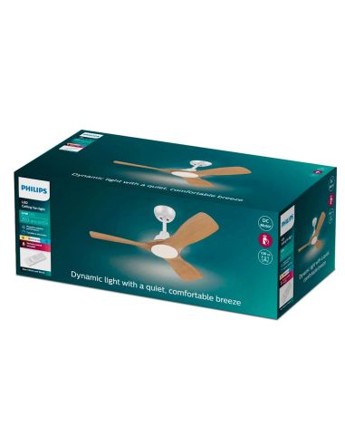 Ventilador de techo LED 42" OLAS blanco y madera 106 cm LED 24W+30W 2650 lm CCT regulable IP20