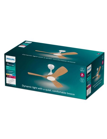 Ventoinha de teto OLAS LED de 42 polegadas, branco e madeira, 106 cm, LED 24W+30W, 2650 lm, CCT, dimerizável, IP20