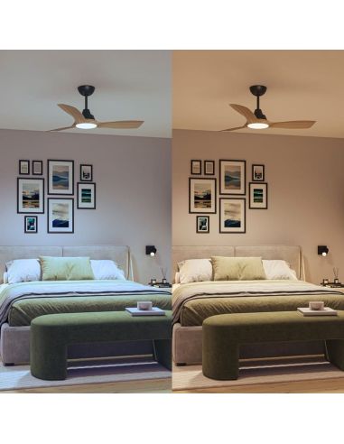 Ventoinha de teto OLAS LED de 42 polegadas, preto e madeira, 106 cm, LED 24W+30W, 2650 lm, CCT, dimerizável, IP20