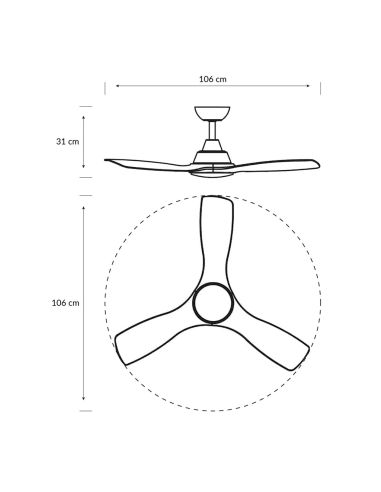 Ventilateur de plafond OLAS LED 42", noir et bois, 106 cm, LED 24 W + 30 W, 2650 lm, CCT, intensité variable, IP20