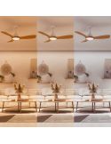 Ventilador de techo OLAS LED 52" blanco y madera 132 cm LED 24W+35W 2650 lm CCT regulable IP20