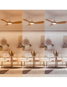 Ventilador de techo OLAS LED 52" blanco y madera 132 cm LED 24W+35W 2650 lm CCT regulable IP20 2