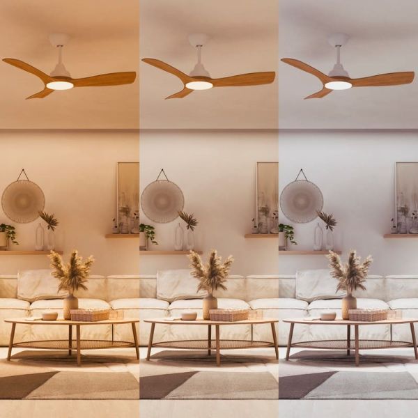 Ventilador de techo OLAS LED 52" blanco y madera 132 cm LED 24W+35W 2650 lm CCT regulable IP20