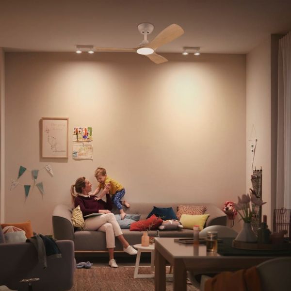 Ventilador de techo OLAS LED 52" blanco y madera 132 cm LED 24W+35W 2650 lm CCT regulable IP20