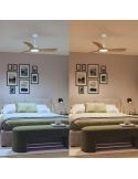 Ventilador de techo OLAS LED 52" blanco y madera 132 cm LED 24W+35W 2650 lm CCT regulable IP20