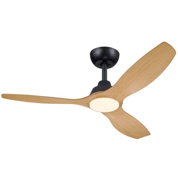 Ventoinha de teto OLAS LED de 52 polegadas, preto e madeira, 132 cm, LED 24W+35W, 2650 lm, CCT, dimerizável, IP20