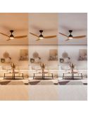 Ventilador de techo LED 52" OLAS negro y madera 132 cm LED 24W+35W 2650 lm CCT regulable IP20