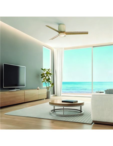 Plafón Ventilador LED CERÁMICA M blanco cerámica/madera Ø1220mm 20W CCT 3000-5000K 2520lm DC