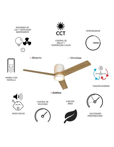 Plafón Ventilador LED CERÁMICA M blanco cerámica/madera Ø1220mm 20W CCT 3000-5000K 2520lm DC