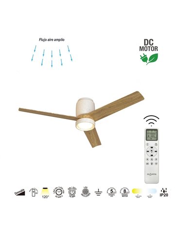 Plafón Ventilador LED CERÁMICA M blanco cerámica/madera Ø1220mm 20W CCT 3000-5000K 2520lm DC