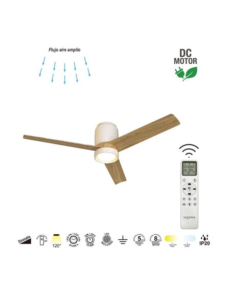 Plafón Ventilador LED CERÁMICA M blanco cerámica/madera Ø1220mm 20W CCT 3000-5000K 2520lm DC