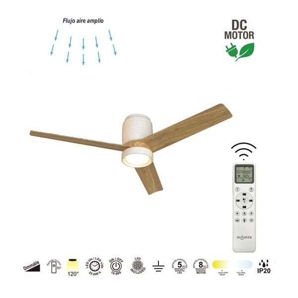 Plafón Ventilador LED CERÁMICA M blanco cerámica/madera Ø1220mm 20W CCT 3000-5000K 2520lm DC