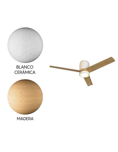 Plafón Ventilador LED CERÁMICA M blanco cerámica/madera Ø1220mm 20W CCT 3000-5000K 2520lm DC