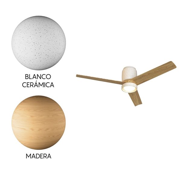 Plafón Ventilador LED CERÁMICA M blanco cerámica/madera Ø1220mm 20W CCT 3000-5000K 2520lm DC