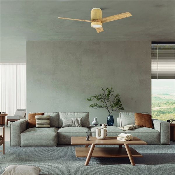 Plafón Ventilador LED CERÁMICA M blanco cerámica/madera Ø1220mm 20W CCT 3000-5000K 2520lm DC