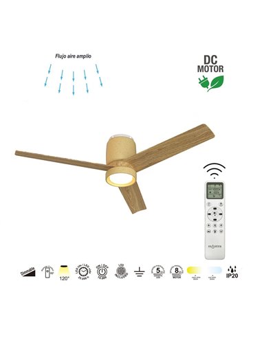 Plafón Ventilador LED CERÁMICA M blanco cerámica/madera Ø1220mm 20W CCT 3000-5000K 2520lm DC