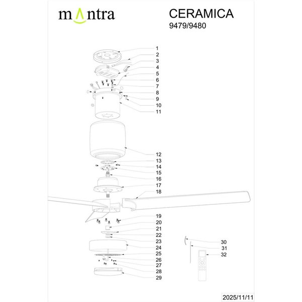 Plafón Ventilador LED CERÁMICA M blanco cerámica/madera Ø1220mm 20W CCT 3000-5000K 2520lm DC