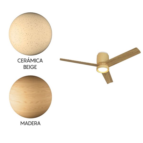 Plafón Ventilador LED CERÁMICA M blanco cerámica/madera Ø1220mm 20W CCT 3000-5000K 2520lm DC
