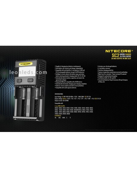 Nitecore SC2 Cargador | Cargador nitecore SC2 | LeonLeds Iluminación