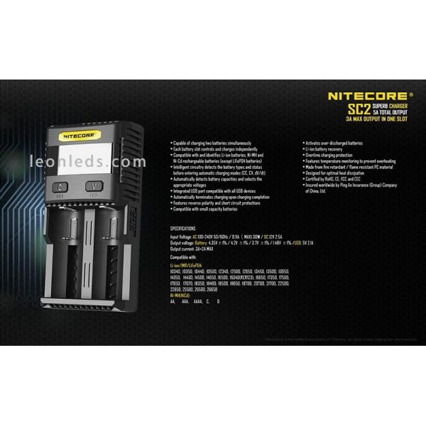Nitecore SC2 Cargador | Cargador nitecore SC2 | LeonLeds Iluminación