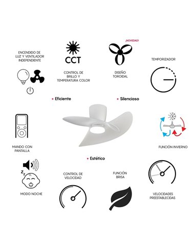 Ventilador de techo tipo plafón LED ONA negro madera Ø700mm 18W 2520lm CCT 3000-5000K motor DC silencioso