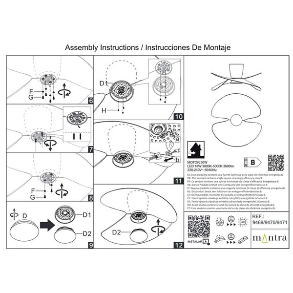 Ventilador de techo tipo plafón LED ONA negro madera Ø700mm 18W 2520lm CCT 3000-5000K motor DC silencioso