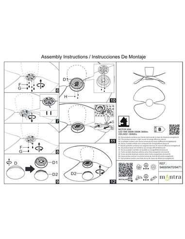 Ventilador de techo tipo plafón LED ONA negro madera Ø700mm 18W 2520lm CCT 3000-5000K motor DC silencioso