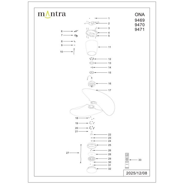 Ventilador de techo tipo plafón LED ONA negro madera Ø700mm 18W 2520lm CCT 3000-5000K motor DC silencioso