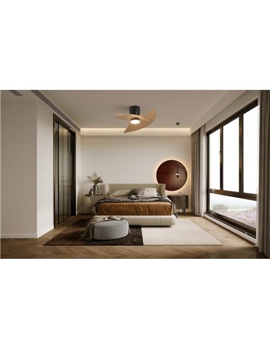 Ventilador de techo tipo plafón LED ONA negro madera Ø700mm 18W 2520lm CCT 3000-5000K motor DC silencioso