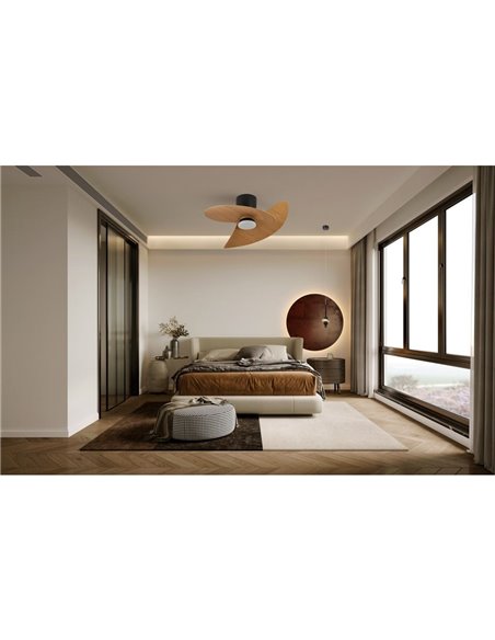 Ventilador de techo tipo plafón LED ONA negro madera Ø700mm 18W 2520lm CCT 3000-5000K motor DC silencioso