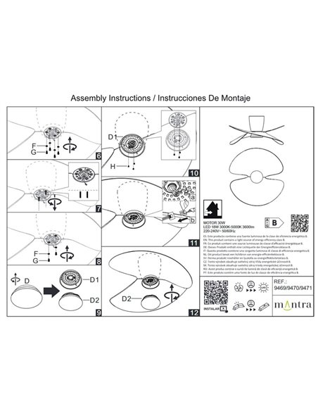 Ventilador de techo tipo plafón LED ONA negro madera Ø700mm 18W 2520lm CCT 3000-5000K motor DC silencioso