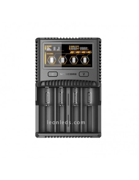 Cargador batería Nitecore SC4 | Nitecore SC4 cargador de 4 bahías con pantalla LCD | LeonLeds