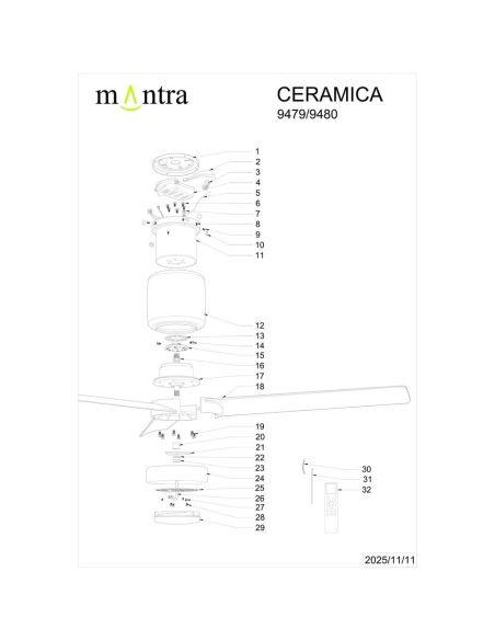 Plafón Ventilador LED CERÁMICA M blanco cerámica/madera Ø1220mm 20W CCT 3000-5000K 2520lm DC