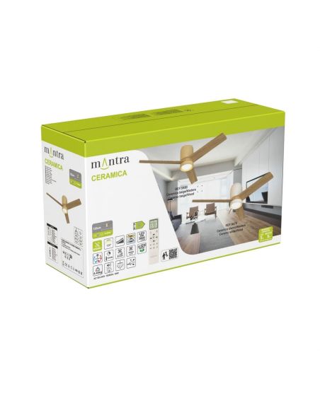 Plafón Ventilador LED CERÁMICA M blanco cerámica/madera Ø1220mm 20W CCT 3000-5000K 2520lm DC